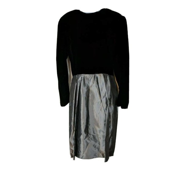 Vintage Lloyd Williams Size 10 Black Velvet & Silver Metallic Dress W/ Belt 20c - Picture 2 of 8